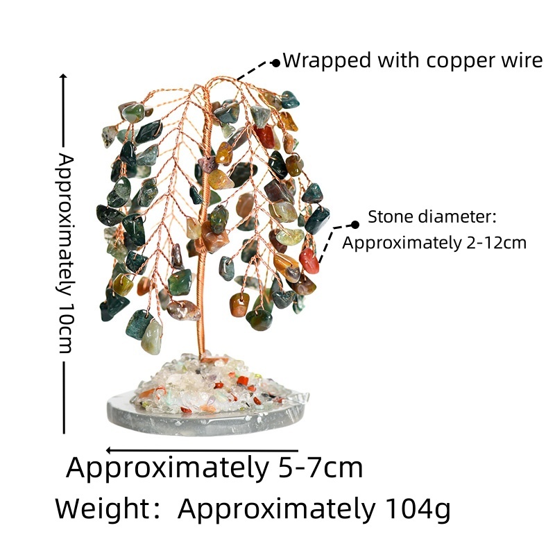 Raw Gemstone Willow Copper Tree Crystal Wood Base Spiritual Meditation Energy Room Office Desk Decor Gifts