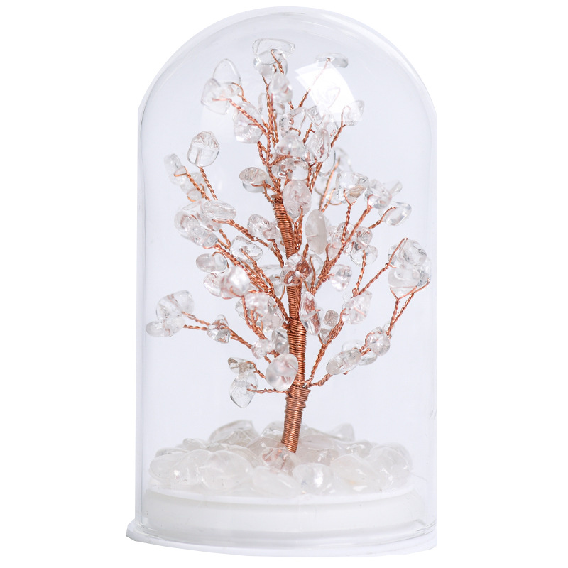 Raw Gemstone Copper Tree Crystal Wood Base Spiritual Meditation Energy Room Office Desk Decor Gifts