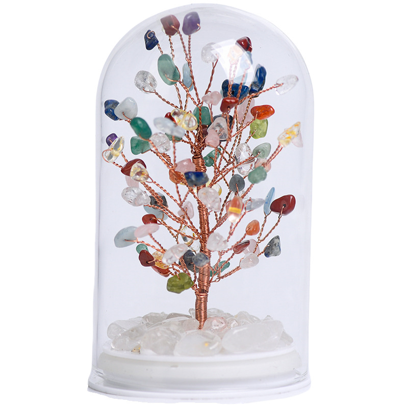 Raw Gemstone Copper Tree Crystal Wood Base Spiritual Meditation Energy Room Office Desk Decor Gifts