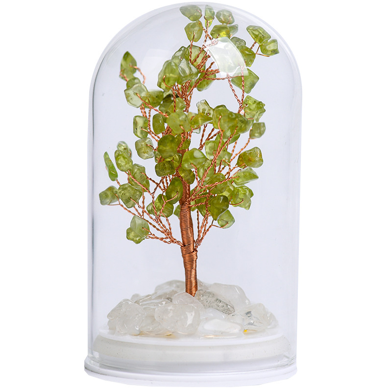 Raw Gemstone Copper Tree Crystal Wood Base Spiritual Meditation Energy Room Office Desk Decor Gifts