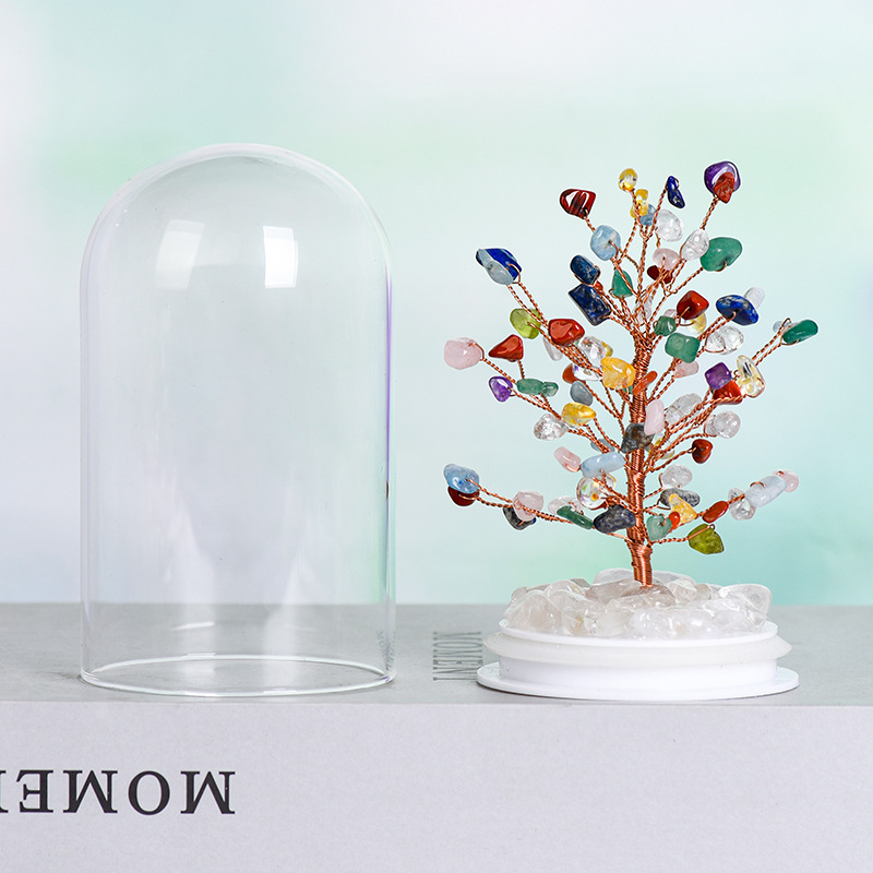 Raw Gemstone Copper Tree Crystal Wood Base Spiritual Meditation Energy Room Office Desk Decor Gifts