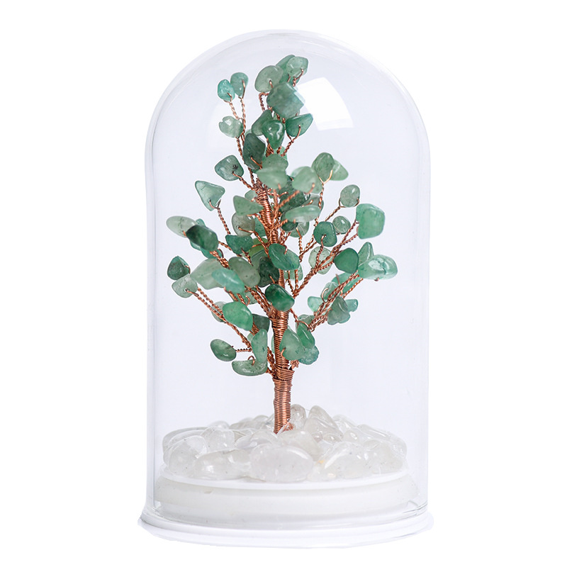 Raw Gemstone Copper Tree Crystal Wood Base Spiritual Meditation Energy Room Office Desk Decor Gifts