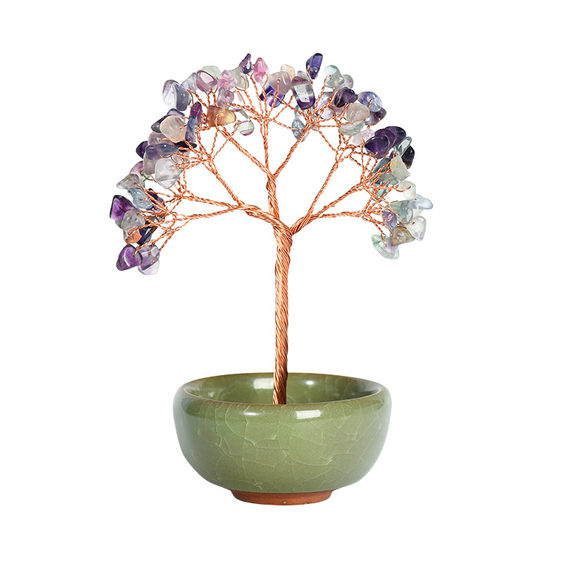 Raw Gemstone Copper Tree Spiritual Meditation Energy Room Office Desk Decor Gifts-60x130mm