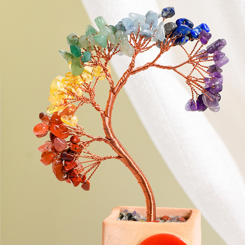 Couple Raw Gemstone Copper Tree Spiritual Meditation Energy Room Office Desk Decor Gifts