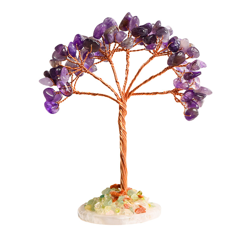 Raw Gemstone Copper Tree Spiritual Meditation Energy Room Office Desk Decor Gifts  Agate Base