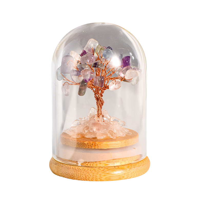 Stone Copper Wire Tree in Glass Cove Micro Landscape Ornament-78x53mm