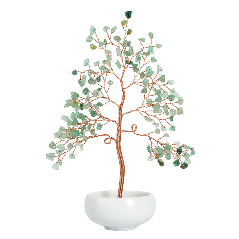 Raw Gemstone Copper Tree Crystal Wood Base Spiritual Meditation Energy Room Office Desk Decor Gifts