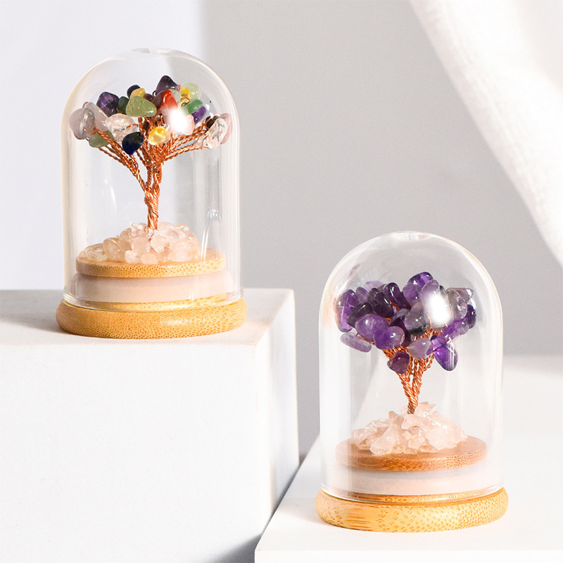 Stone Copper Wire Tree in Glass Cove Micro Landscape Ornament-78x53mm