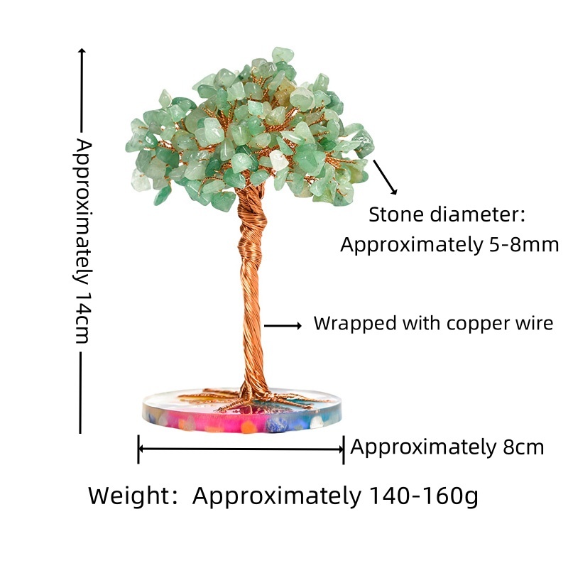 Raw Gemstone Copper Tree Spiritual Meditation Energy Room Office Desk Decor Gifts- Resin Base