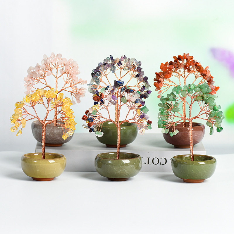 Raw Gemstone Copper Tree Spiritual Meditation Energy Room Office Desk Decor Gifts-60x130mm