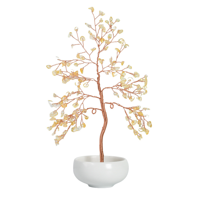 Raw Gemstone Copper Tree Crystal Wood Base Spiritual Meditation Energy Room Office Desk Decor Gifts