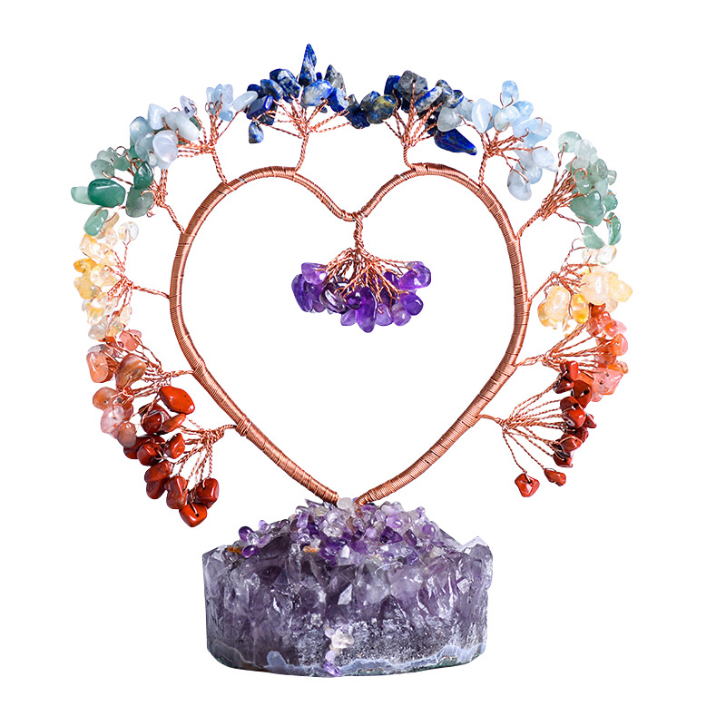 Handmade Crystal Heart Tree on Amethyst Cluster Base for Wedding Reiki Healing Energy Home Office Indoor Decor