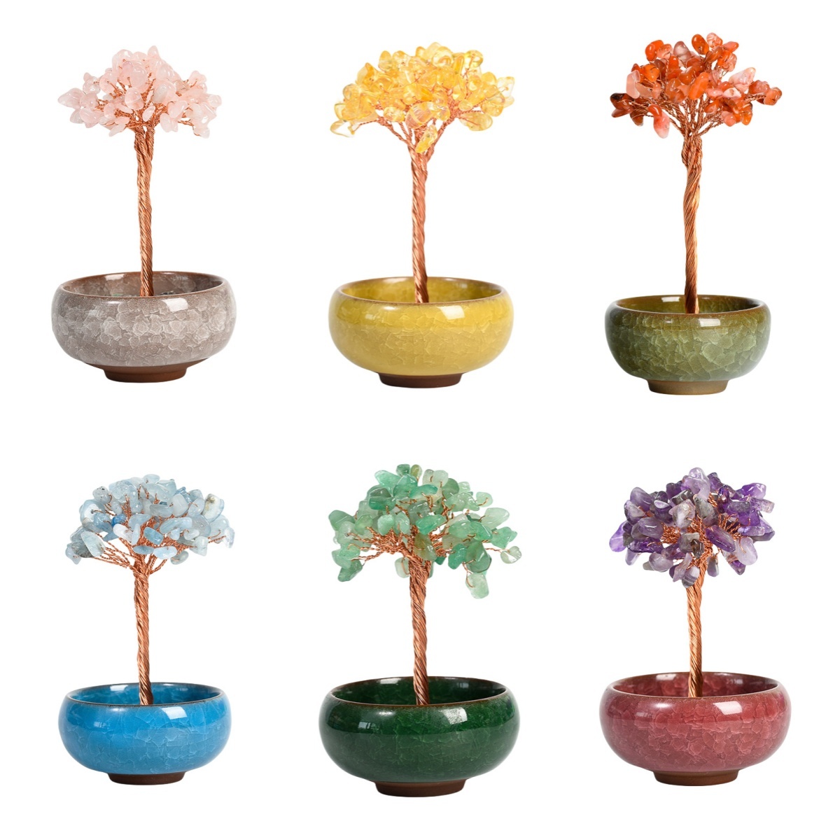 Raw Gemstone Copper Tree Spiritual Meditation Energy Room Office Desk Decor Gifts