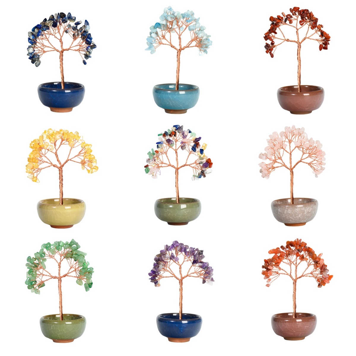 Raw Gemstone Copper Tree Spiritual Meditation Energy Room Office Desk Decor Gifts-60x130mm