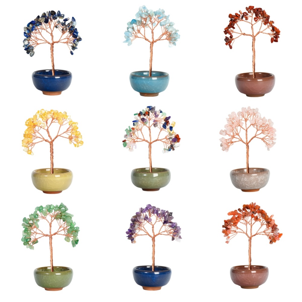 Raw Gemstone Copper Tree Spiritual Meditation Energy Room Office Desk Decor Gifts-60x130mm