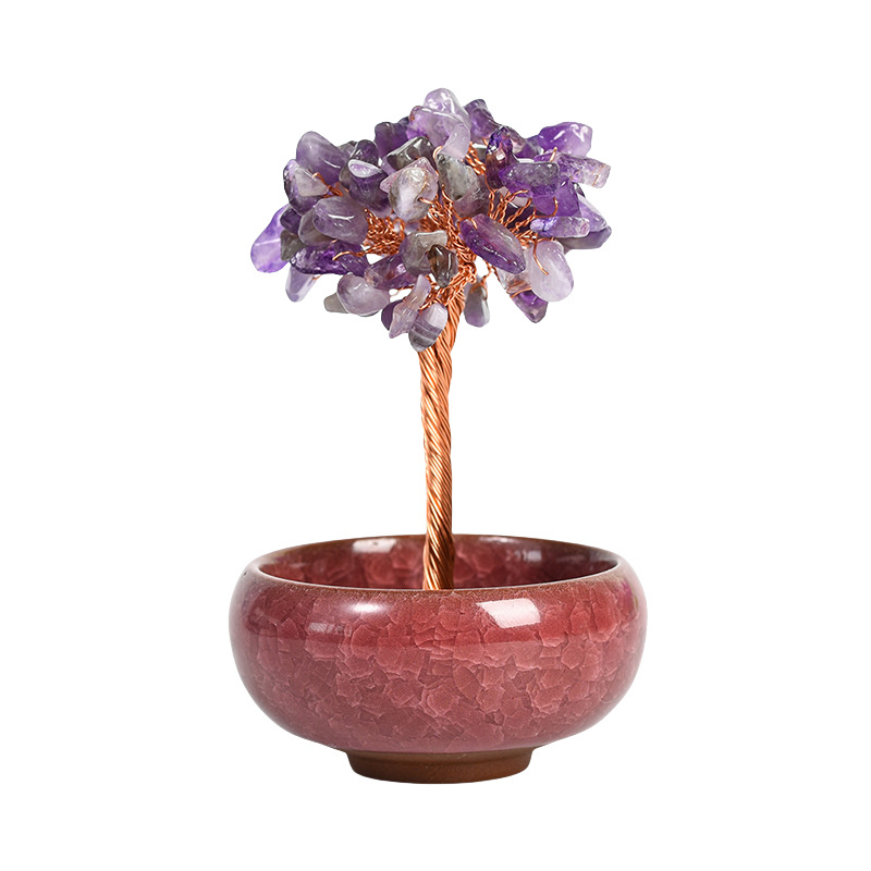 Raw Gemstone Copper Tree Spiritual Meditation Energy Room Office Desk Decor Gifts