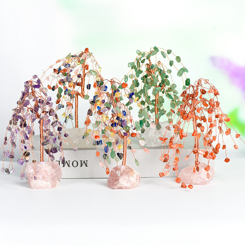 Raw Gemstone Copper Tree Spiritual Meditation Energy Room Office Desk Decor Gifts