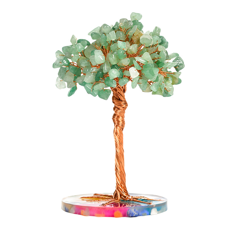Raw Gemstone Copper Tree Spiritual Meditation Energy Room Office Desk Decor Gifts- Resin Base