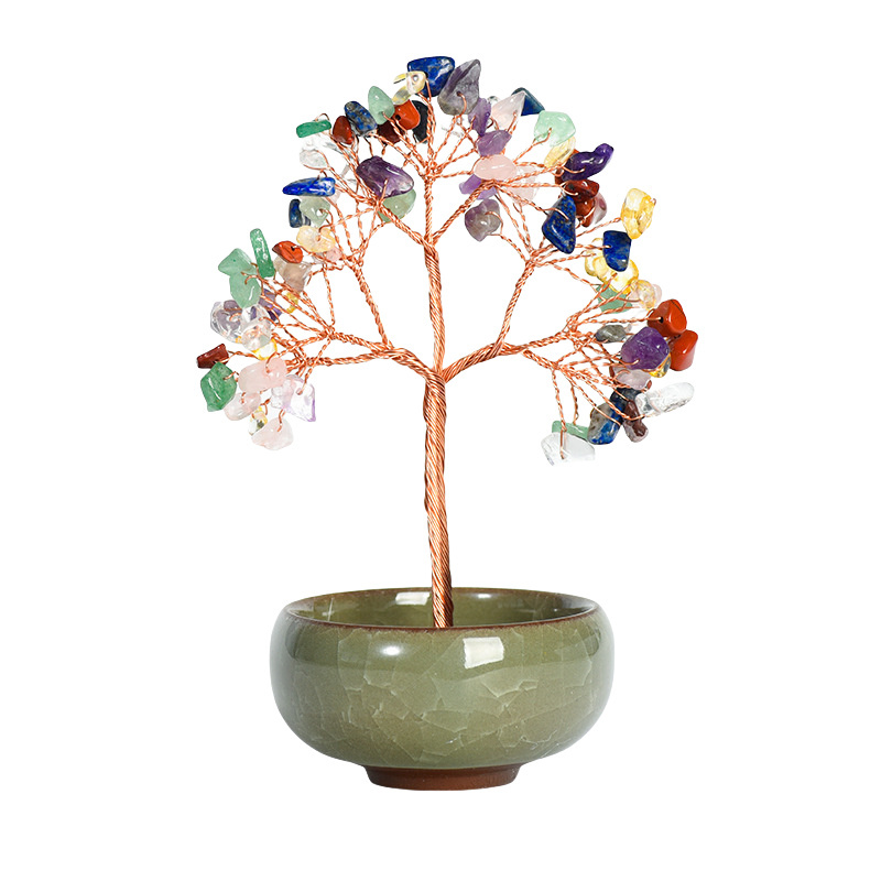 Raw Gemstone Copper Tree Spiritual Meditation Energy Room Office Desk Decor Gifts-60x130mm