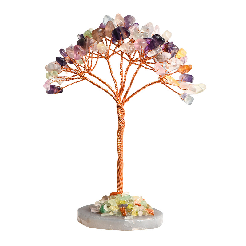 Raw Gemstone Copper Tree Spiritual Meditation Energy Room Office Desk Decor Gifts  Agate Base