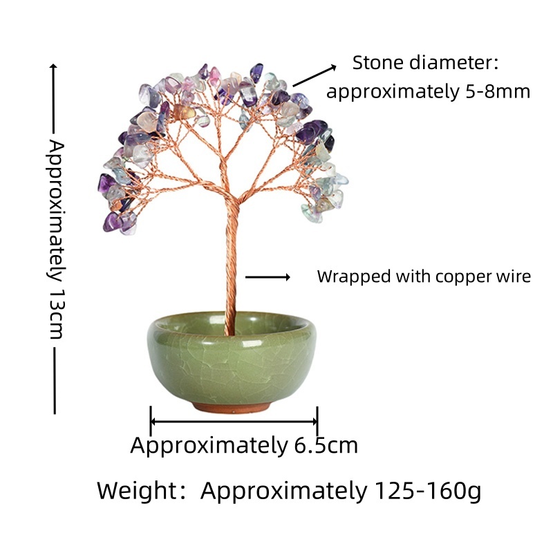 Raw Gemstone Copper Tree Spiritual Meditation Energy Room Office Desk Decor Gifts-60x130mm