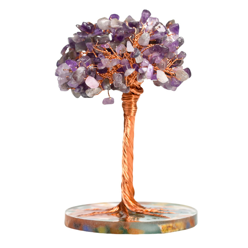 Raw Gemstone Copper Tree Spiritual Meditation Energy Room Office Desk Decor Gifts- Resin Base