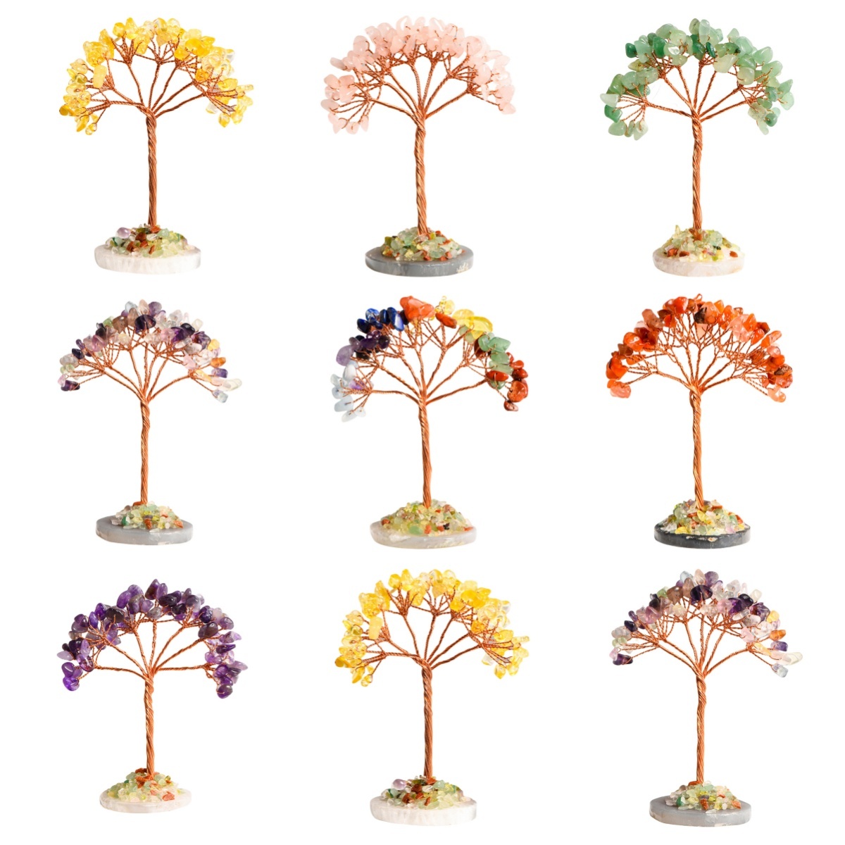 Raw Gemstone Copper Tree Spiritual Meditation Energy Room Office Desk Decor Gifts  Agate Base
