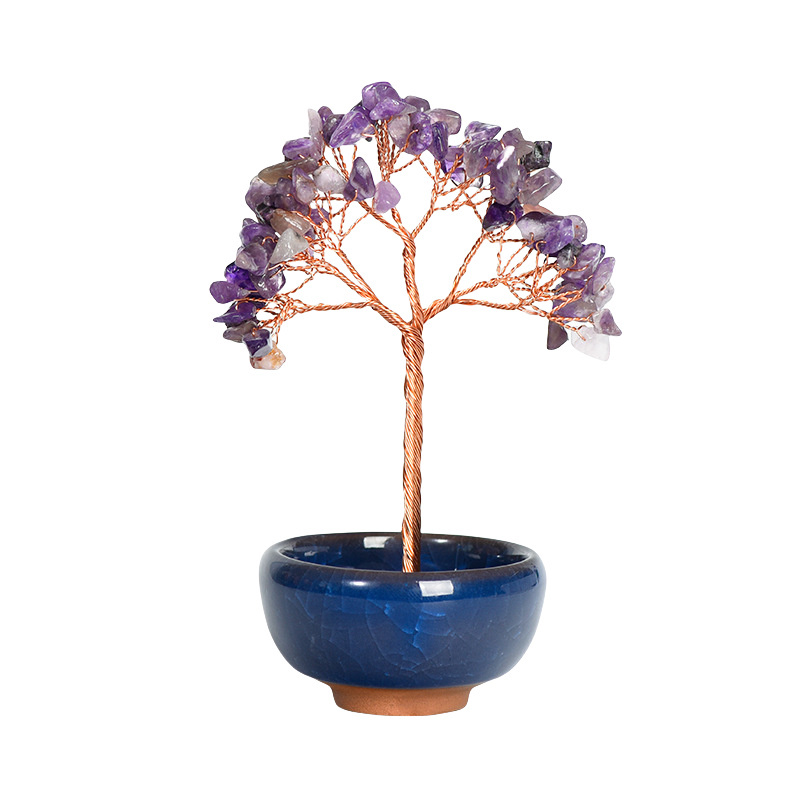 Raw Gemstone Copper Tree Spiritual Meditation Energy Room Office Desk Decor Gifts-60x130mm