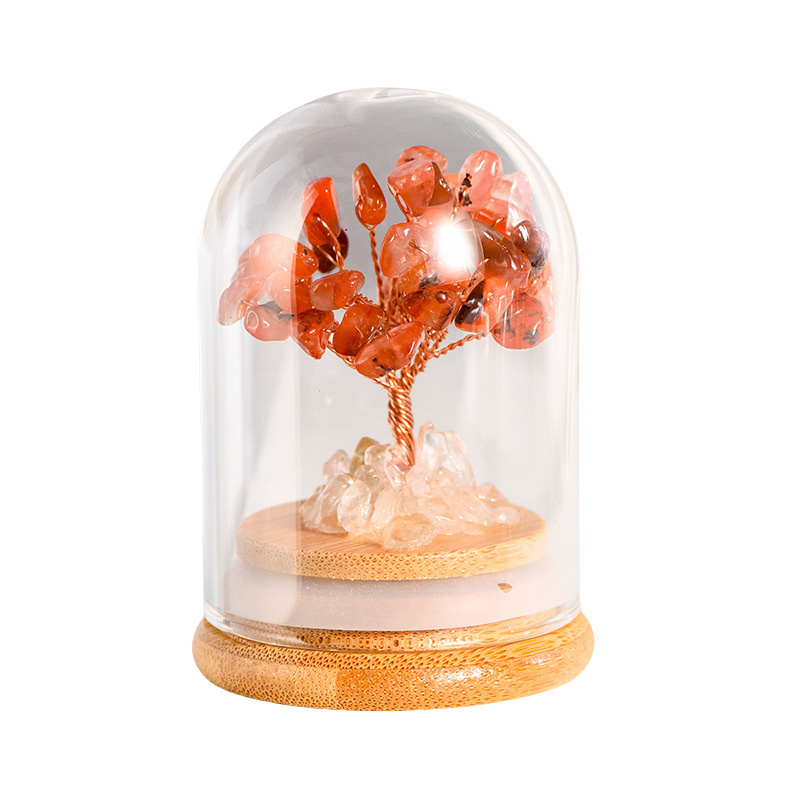 Stone Copper Wire Tree in Glass Cove Micro Landscape Ornament-78x53mm
