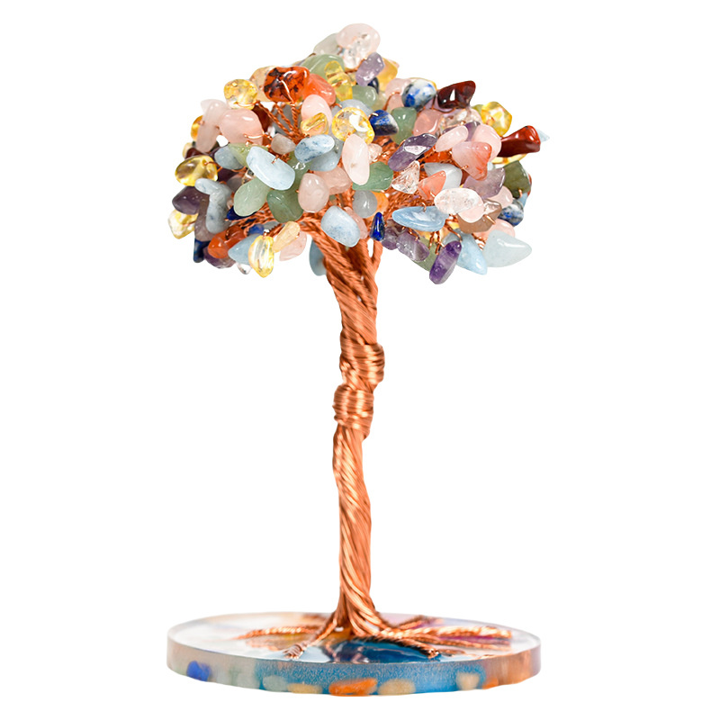 Raw Gemstone Copper Tree Spiritual Meditation Energy Room Office Desk Decor Gifts- Resin Base