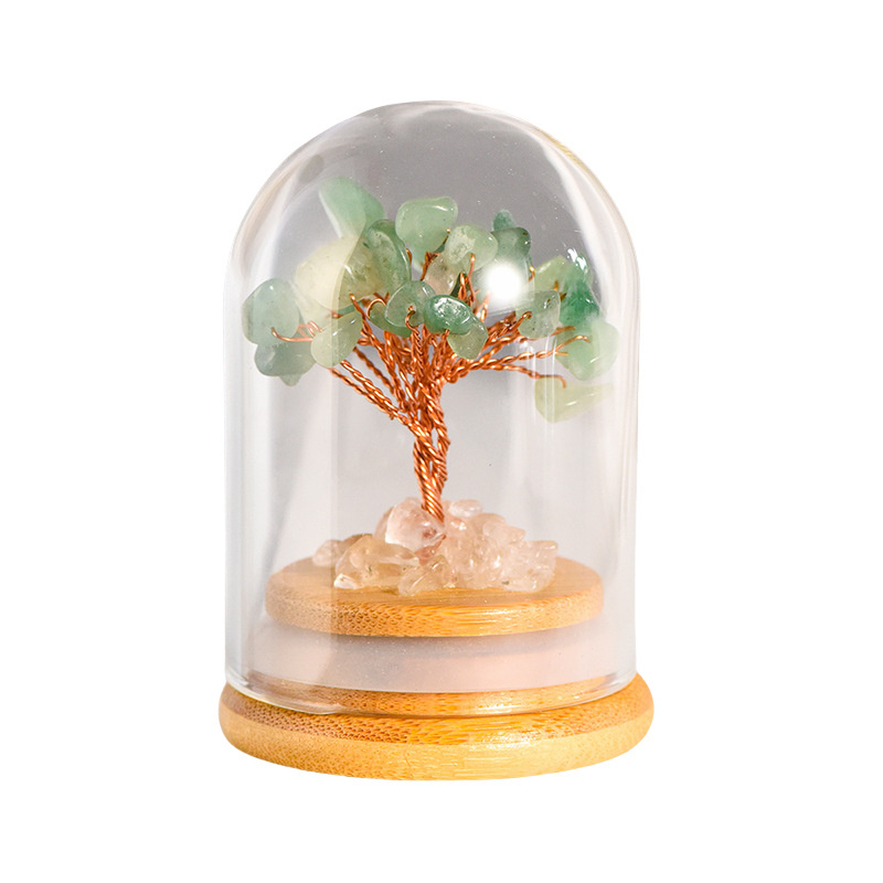 Stone Copper Wire Tree in Glass Cove Micro Landscape Ornament-78x53mm