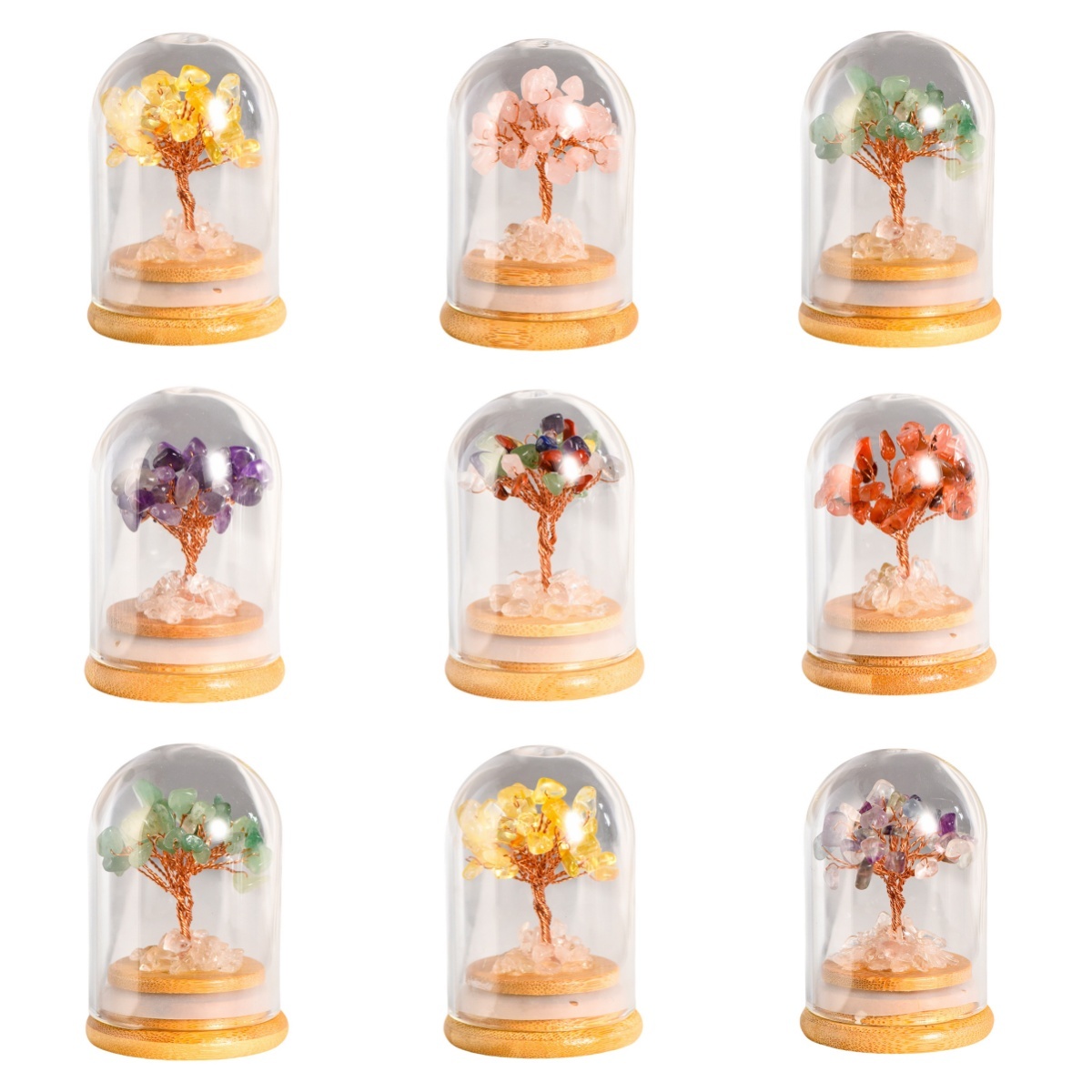 Stone Copper Wire Tree in Glass Cove Micro Landscape Ornament-78x53mm