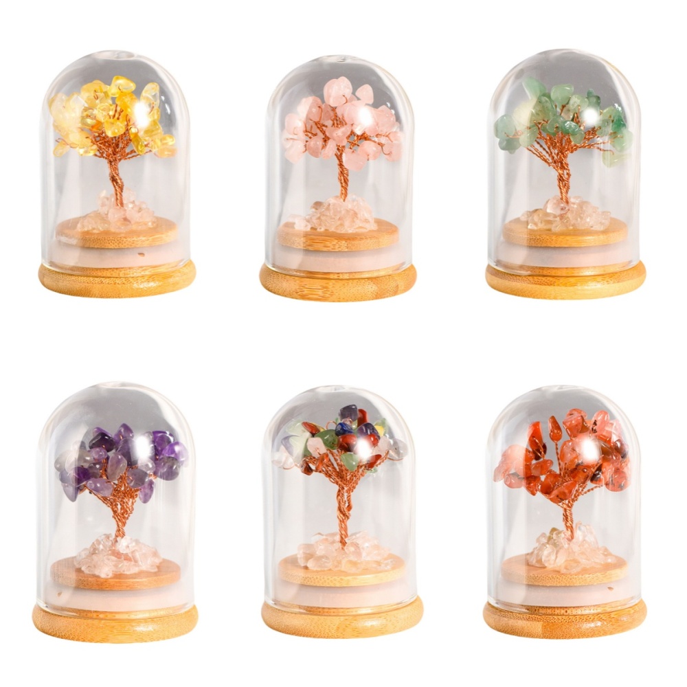 Stone Copper Wire Tree in Glass Cove Micro Landscape Ornament-78x53mm