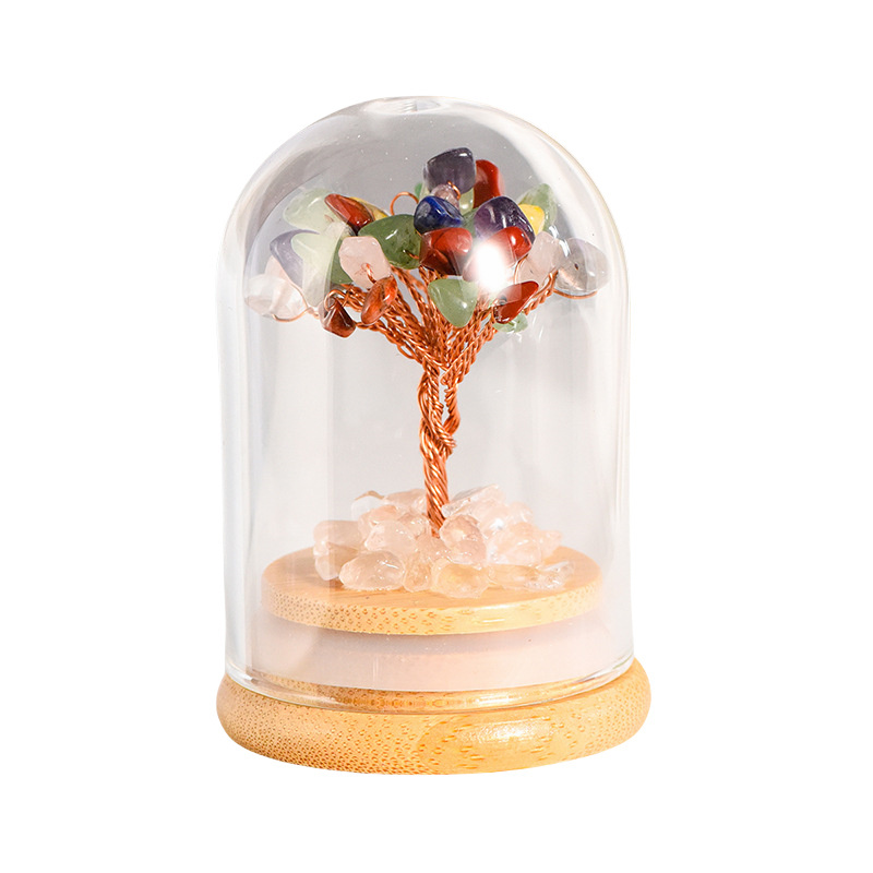Stone Copper Wire Tree in Glass Cove Micro Landscape Ornament-78x53mm