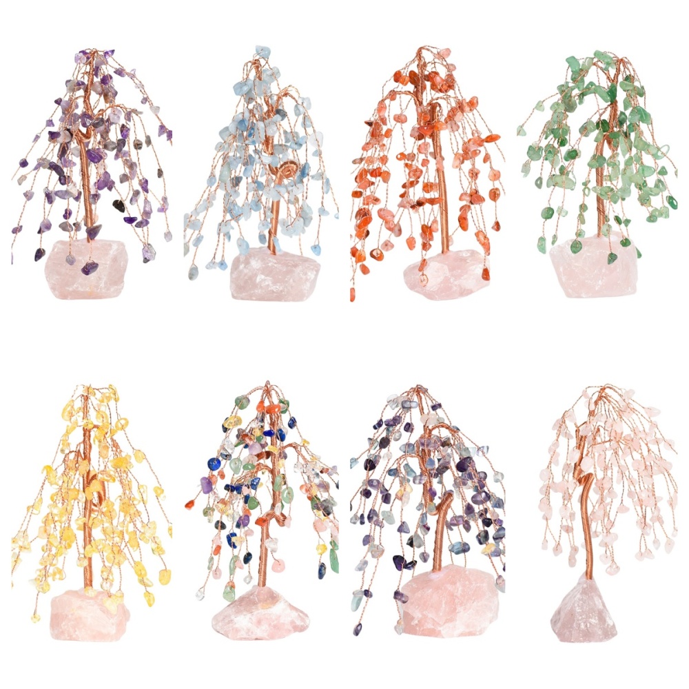 Raw Gemstone Copper Tree Spiritual Meditation Energy Room Office Desk Decor Gifts