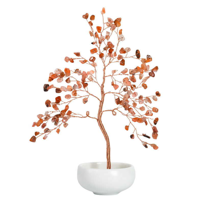 Raw Gemstone Copper Tree Crystal Wood Base Spiritual Meditation Energy Room Office Desk Decor Gifts
