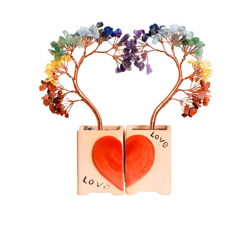 Couple Raw Gemstone Copper Tree Spiritual Meditation Energy Room Office Desk Decor Gifts