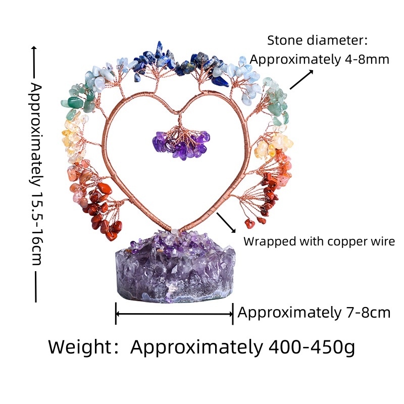 Handmade Crystal Heart Tree on Amethyst Cluster Base for Wedding Reiki Healing Energy Home Office Indoor Decor