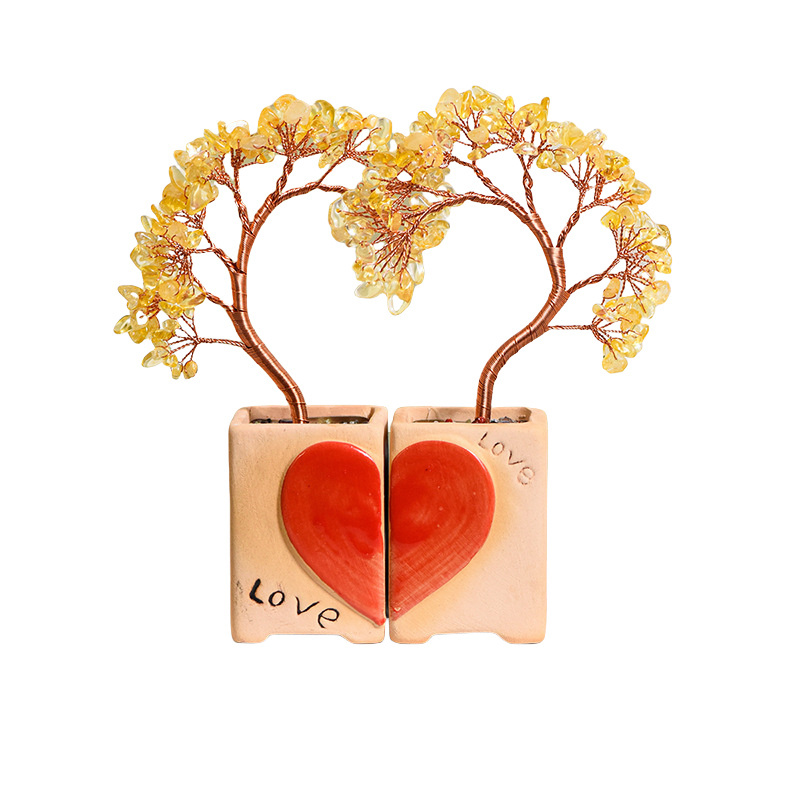 Couple Raw Gemstone Copper Tree Spiritual Meditation Energy Room Office Desk Decor Gifts