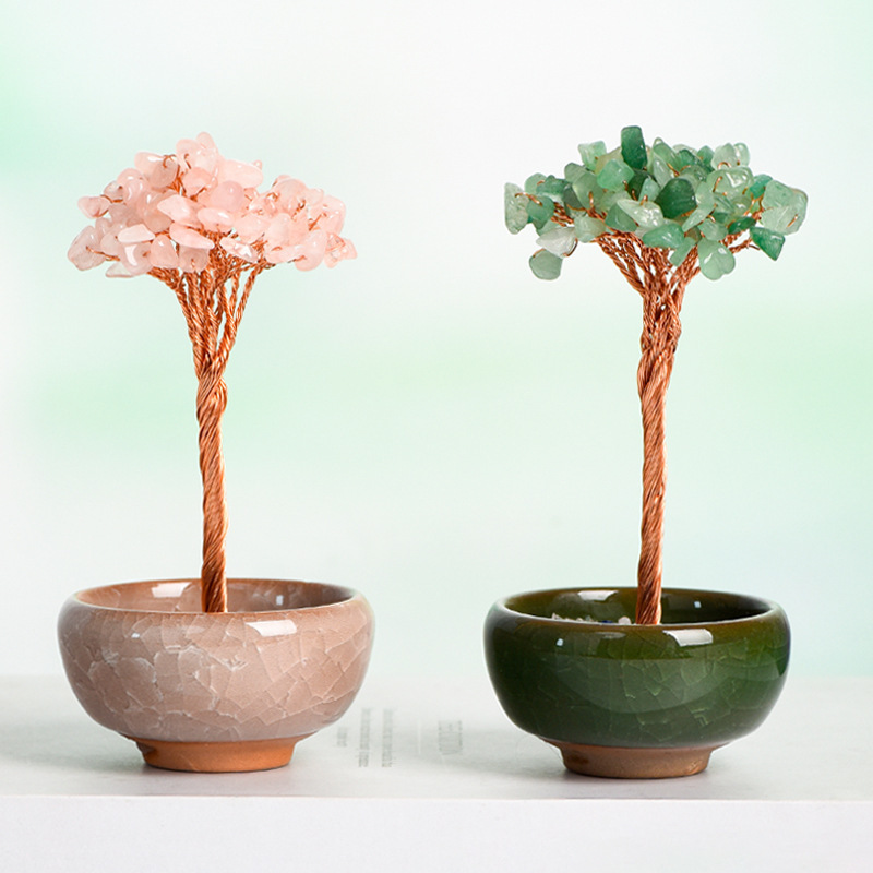 Raw Gemstone Copper Tree Spiritual Meditation Energy Room Office Desk Decor Gifts