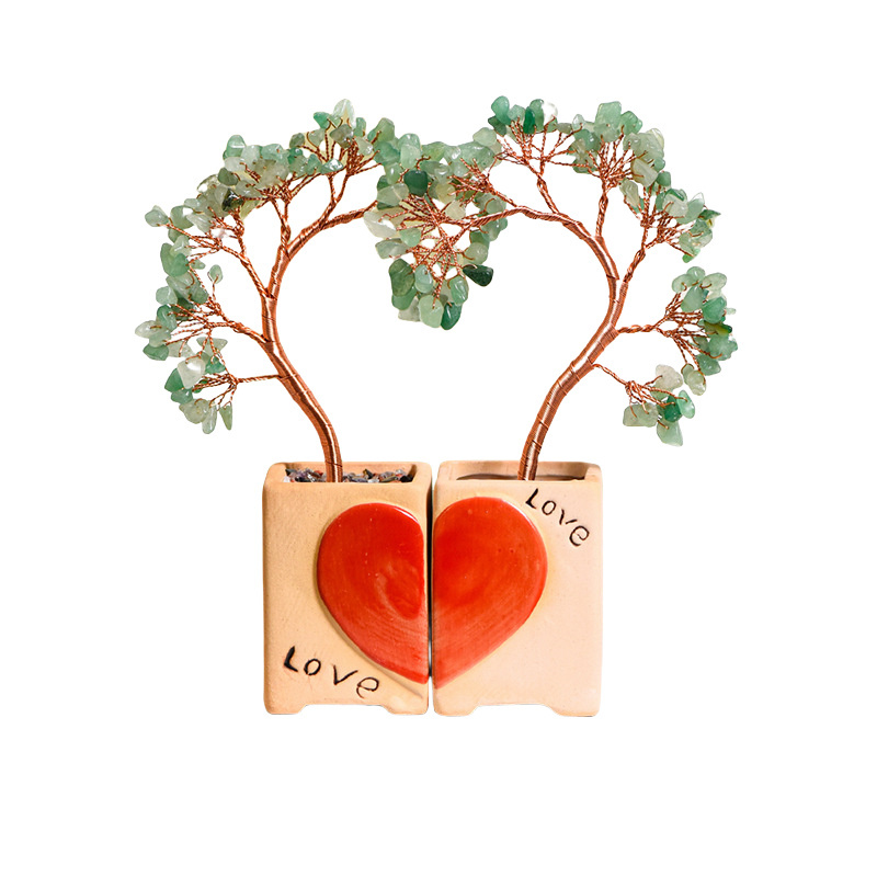 Couple Raw Gemstone Copper Tree Spiritual Meditation Energy Room Office Desk Decor Gifts