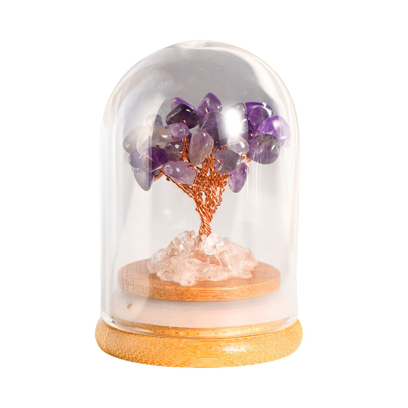 Stone Copper Wire Tree in Glass Cove Micro Landscape Ornament-78x53mm