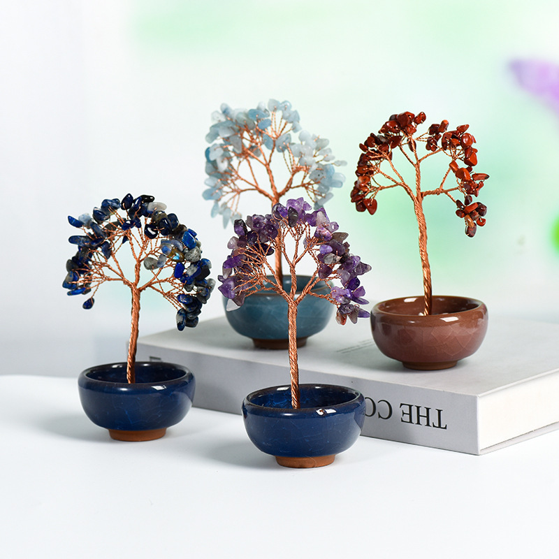 Raw Gemstone Copper Tree Spiritual Meditation Energy Room Office Desk Decor Gifts-60x130mm