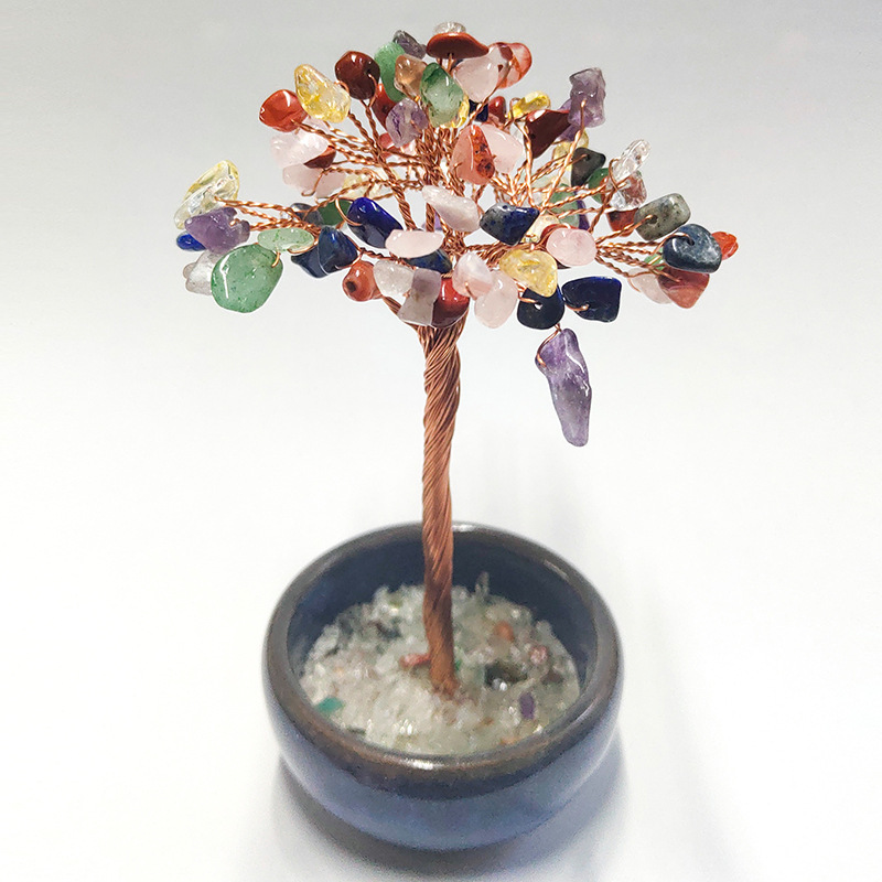 Raw Gemstone Copper Tree Spiritual Meditation Energy Room Office Desk Decor Gifts