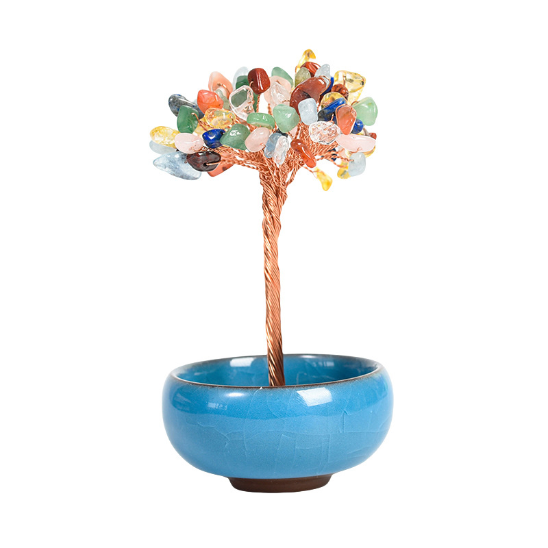 Raw Gemstone Copper Tree Spiritual Meditation Energy Room Office Desk Decor Gifts