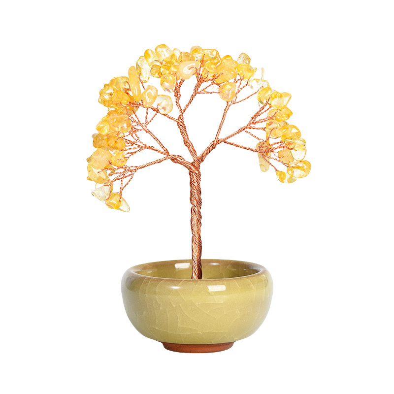 Raw Gemstone Copper Tree Spiritual Meditation Energy Room Office Desk Decor Gifts-60x130mm