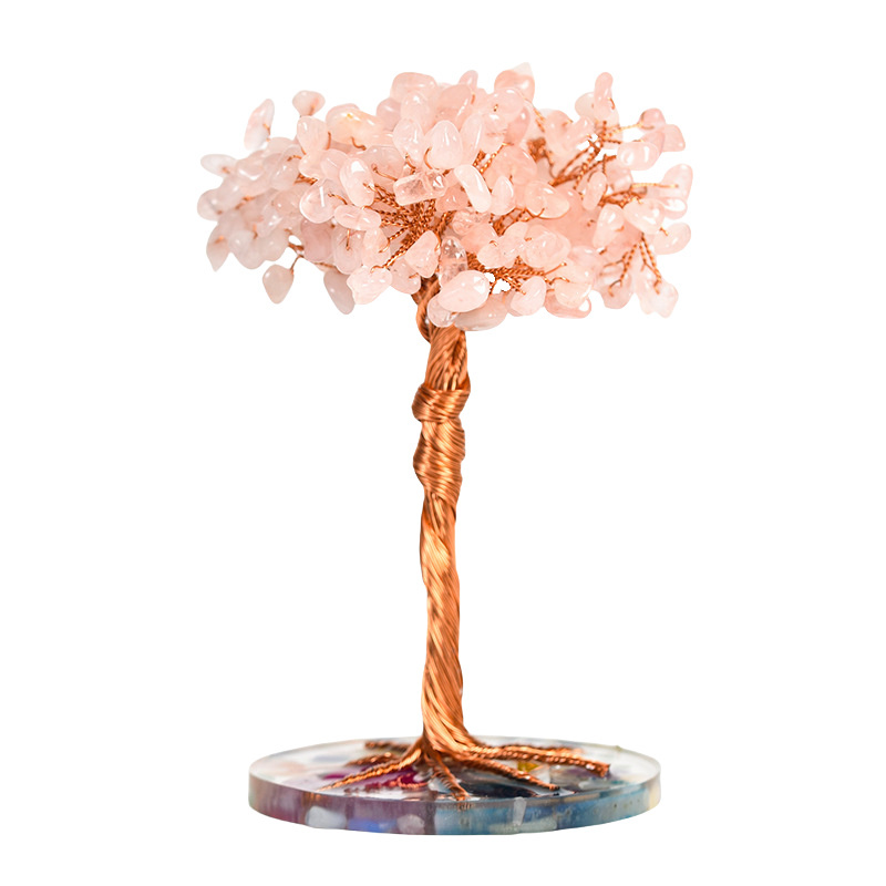 Raw Gemstone Copper Tree Spiritual Meditation Energy Room Office Desk Decor Gifts- Resin Base