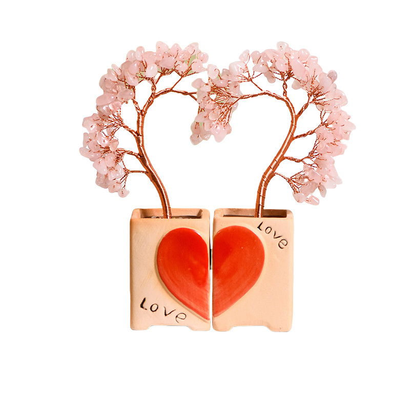 Couple Raw Gemstone Copper Tree Spiritual Meditation Energy Room Office Desk Decor Gifts