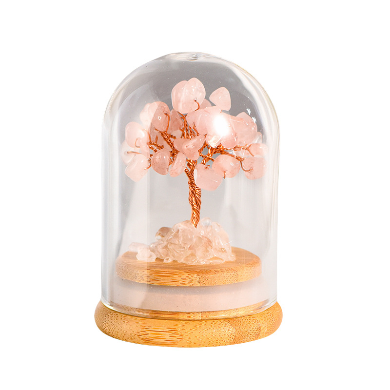 Stone Copper Wire Tree in Glass Cove Micro Landscape Ornament-78x53mm
