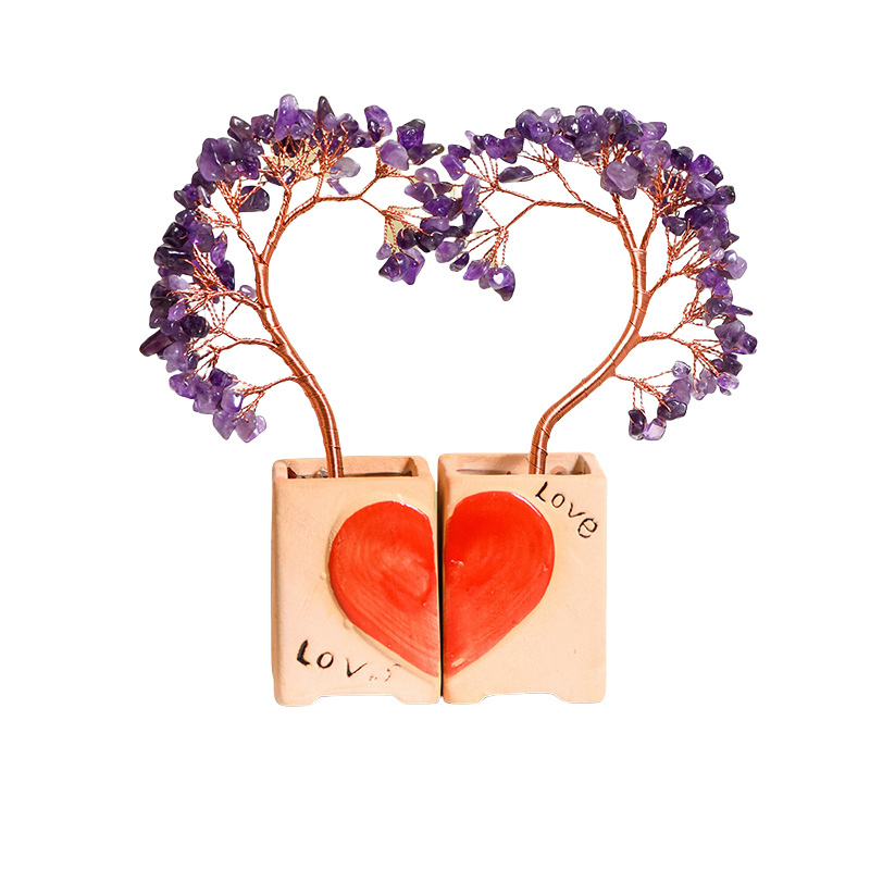Couple Raw Gemstone Copper Tree Spiritual Meditation Energy Room Office Desk Decor Gifts